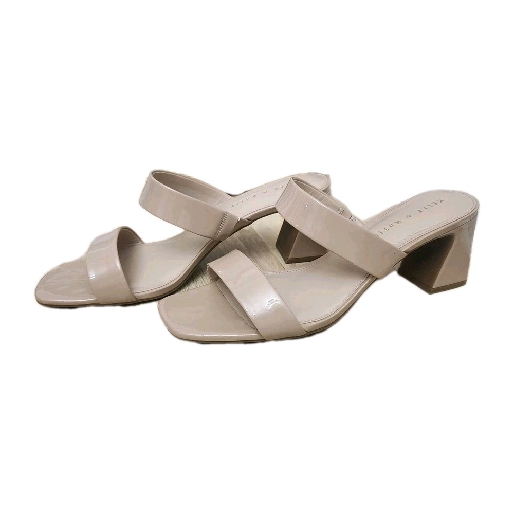 Kelly & Katie Nude Patent Block Heel Sandals 2-Strap Open Toe Size 11M